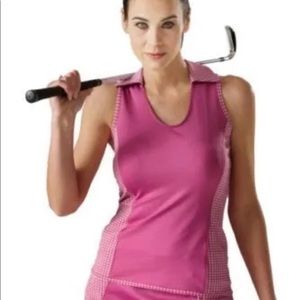 Smashing Golf & Tennis Pink Polo Shirt Sleeveless Houndstooth L Preppy